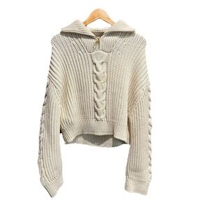 Nanushka Ivory 1/4 Zip Women's Chunky Cable Knit Sweater Size Medium